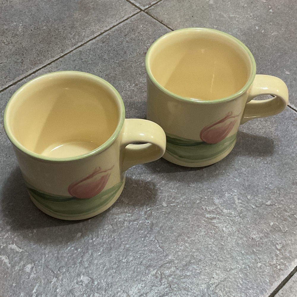 Pfaltzgraff Yellow and Green Floral Mugs
